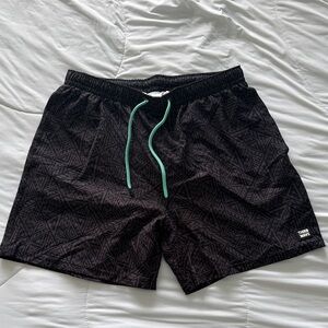 Black Swim Trunks with Green Accents